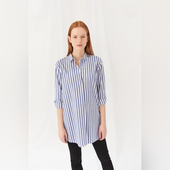 Mih Jeans Oversized Striped Cotton Shirt Blue - Picture 1 of 11